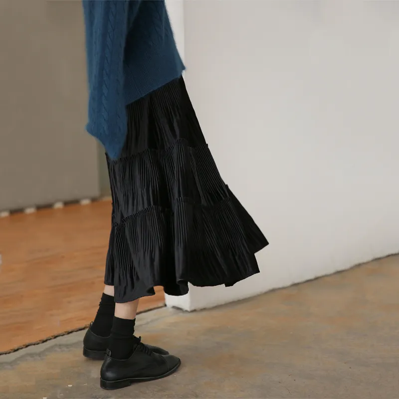Alxnan Casual Long Skirts Women's Black-5