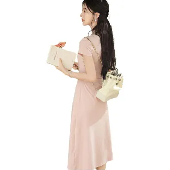 Alxnan Short Sleeved Dress Women's Pink