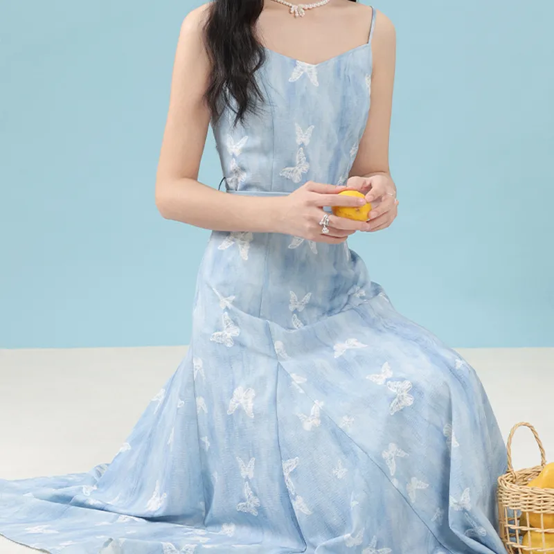 Alxnan Slip Dresses Women's Blue-2