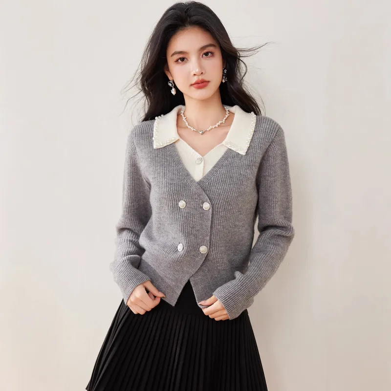Alxnan Knitwear Women's Gray/Pink/Red-4