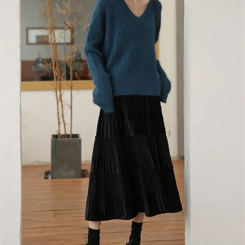Alxnan Casual Long Skirts Women's Black-2