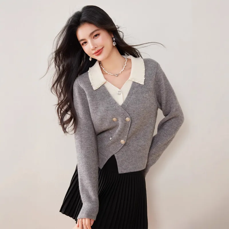 Alxnan Knitwear Women's Gray/Pink/Red-3
