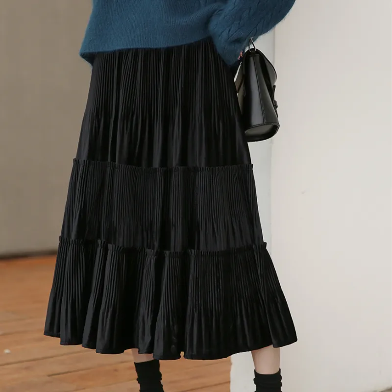 Alxnan Casual Long Skirts Women's Black-7