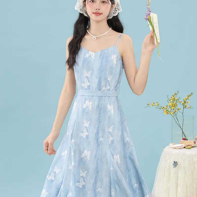 Alxnan Slip Dresses Women's Blue-3