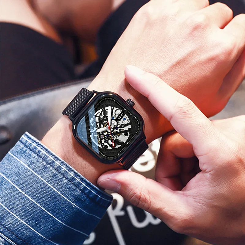 RERF Mechanical Movement Stainless Steel Strap Watch Men's Watches Black Dial-1