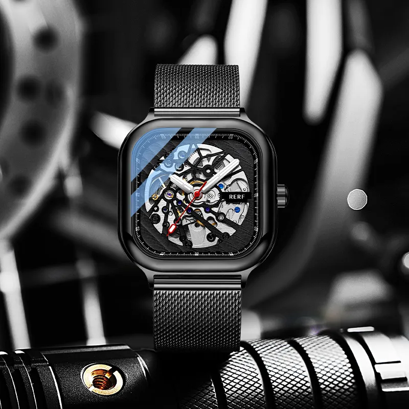 RERF Mechanical Movement Stainless Steel Strap Watch Men's Watches Black Dial-3