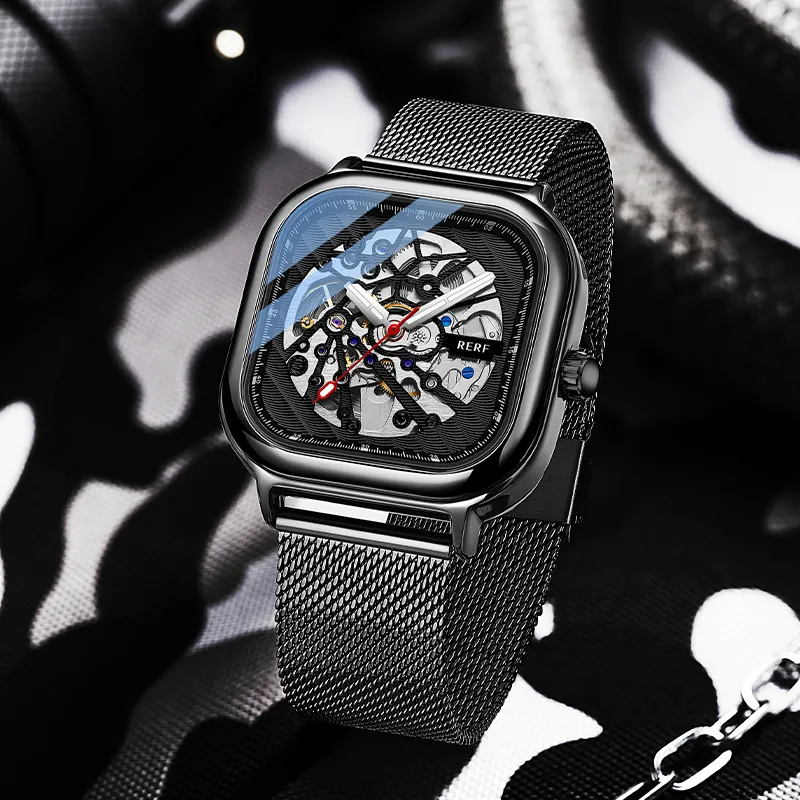 RERF Mechanical Movement Stainless Steel Strap Watch Men's Watches Black Dial-4