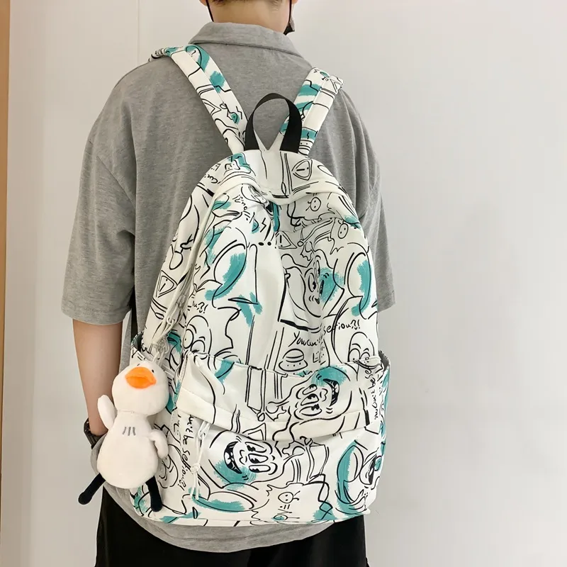 LEXI Nylon Backpacks Regular Unisex Gray/White-6