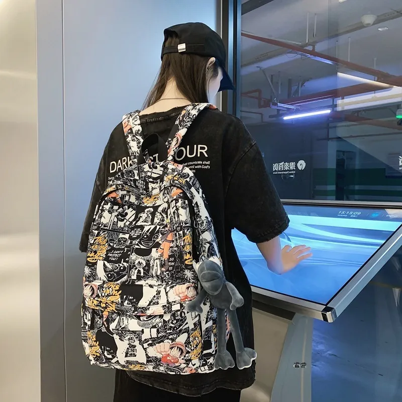 LEXI Nylon Backpack Unisex Black/White-1