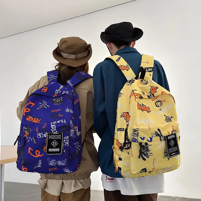 LEXI Nylon Backpack Backpack Regular Unisex Black/Yellow/Green/Purple-3
