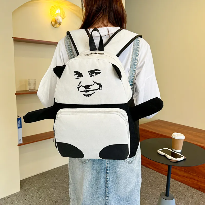 LEXI Fabric Backpack Unisex Black White-7
