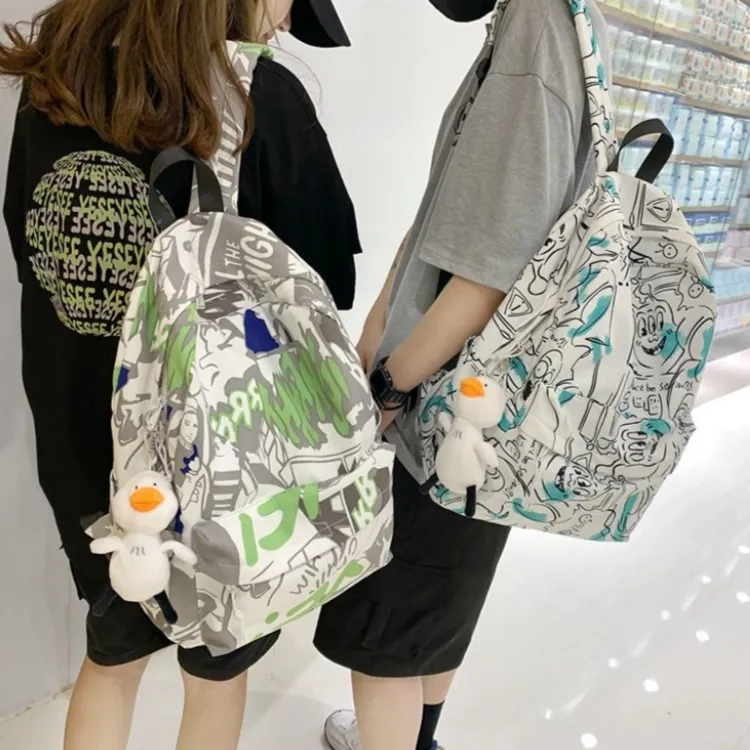 LEXI Nylon Backpacks Regular Unisex Gray/White-4