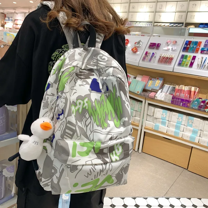 LEXI Nylon Backpacks Regular Unisex Gray/White-3