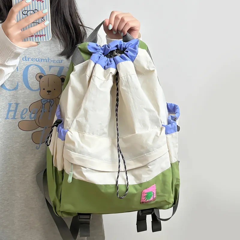 LEXI Nylon Backpack Tubas Unisex Ecru/Green-1