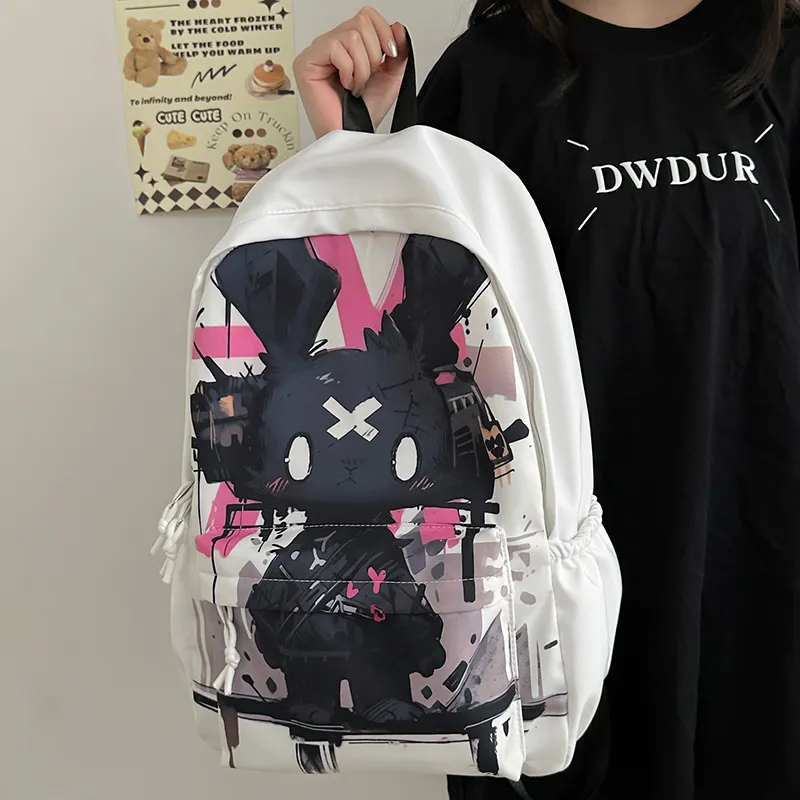 OUZIHUANG Nylon Backpack Regular Unisex White Rabbit/Black Rabbit-8