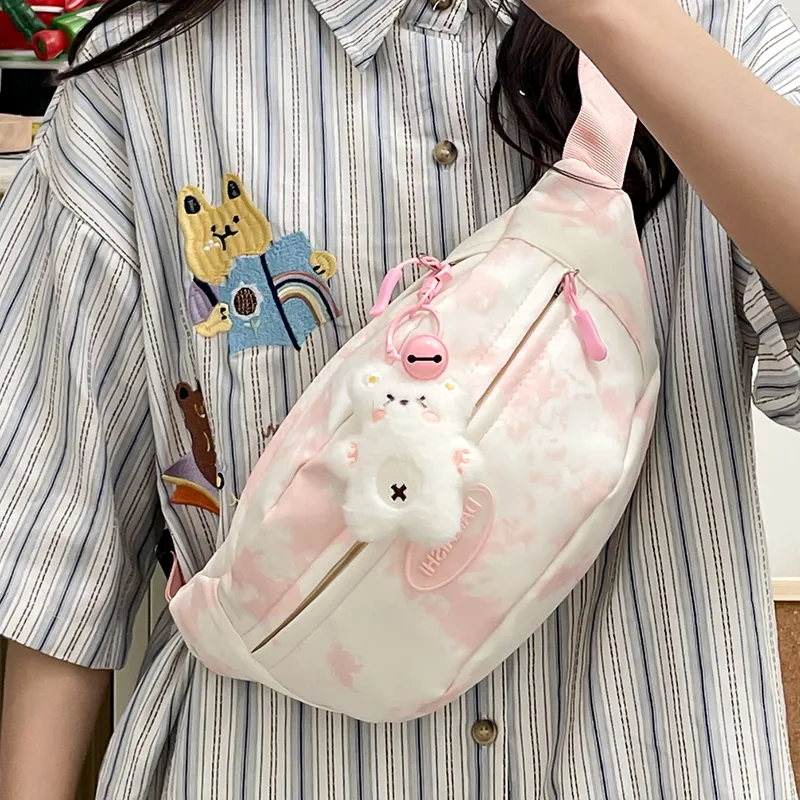 HCXK Nylon Crossbody One Shoulder Sling Bag Regular Women's Purple/Black/Pink/Blue/Khaki-13
