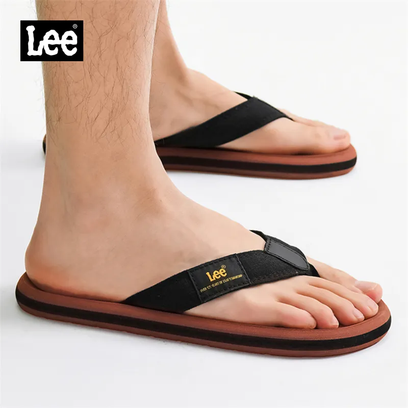 Lee Rubber Sole Stitching Odor Resistant Abrasion Resistant Slip Resistant Quick Dry Flip Flops Men's Black-8