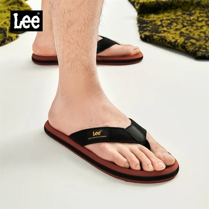 Lee Rubber Sole Stitching Odor Resistant Abrasion Resistant Slip Resistant Quick Dry Flip Flops Men's Black-6