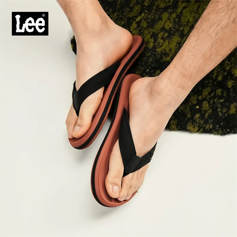 Lee Rubber Sole Stitching Odor Resistant Abrasion Resistant Slip Resistant Quick Dry Flip Flops Men's Black-5