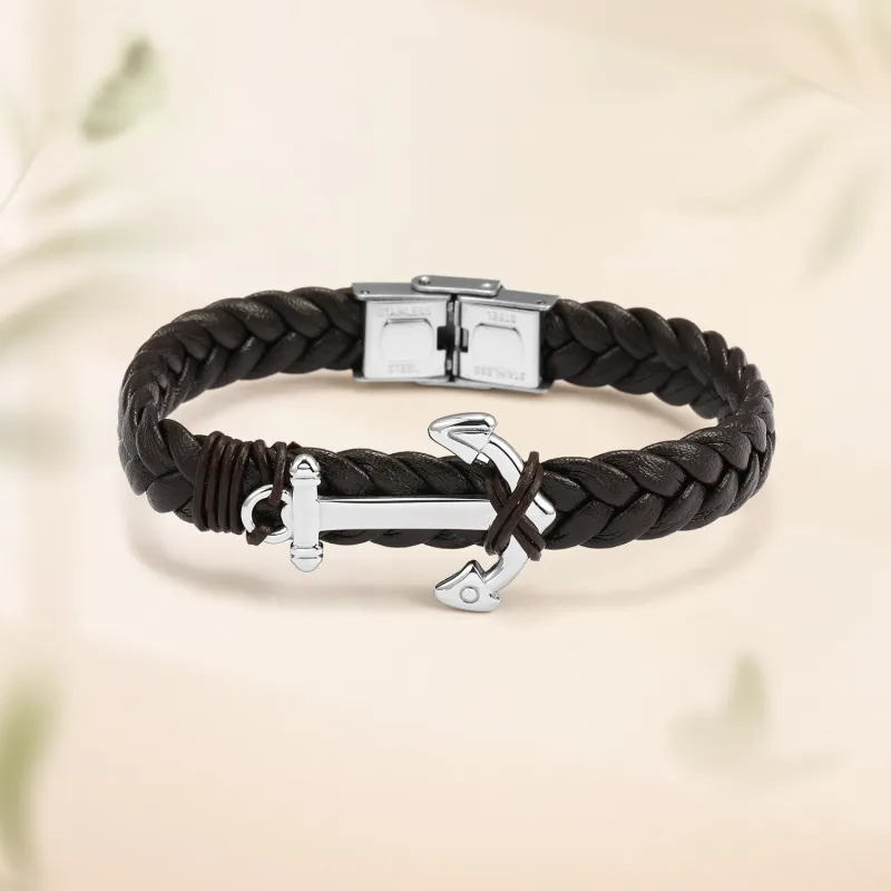 COLIMIDA Titanium Steel Leather Cord Wristbands Men's-2
