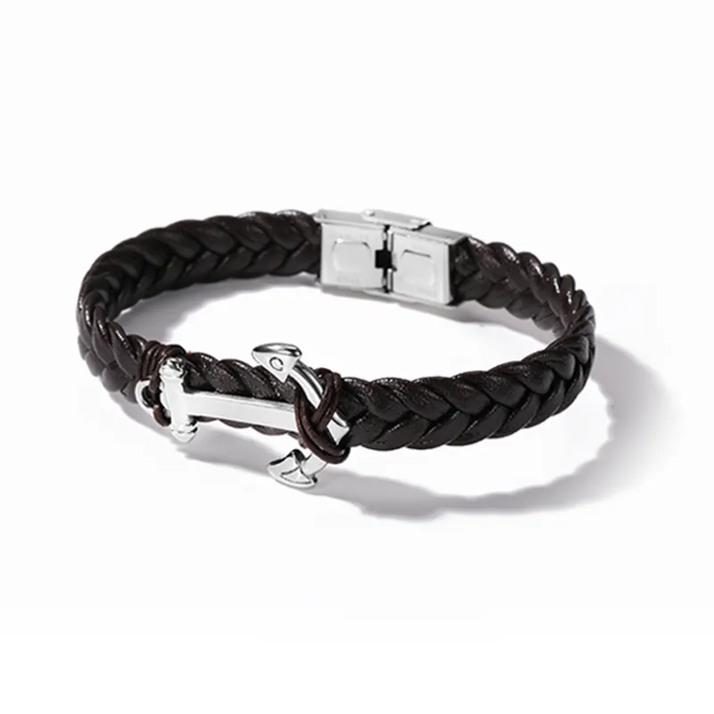 COLIMIDA Titanium Steel Leather Cord Wristbands Men's-1