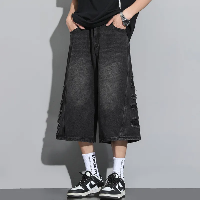 XINIYA TRAVEL Denim Shorts Unisex Black Gray-2