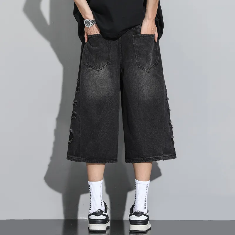 XINIYA TRAVEL Denim Shorts Unisex Black Gray-5