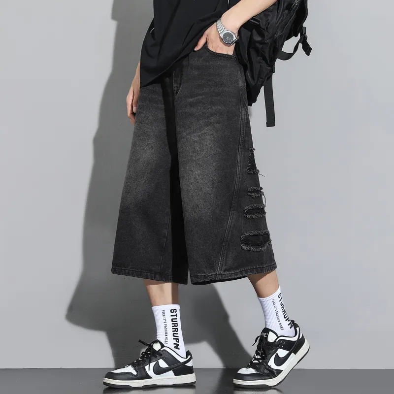 XINIYA TRAVEL Denim Shorts Unisex Black Gray-6