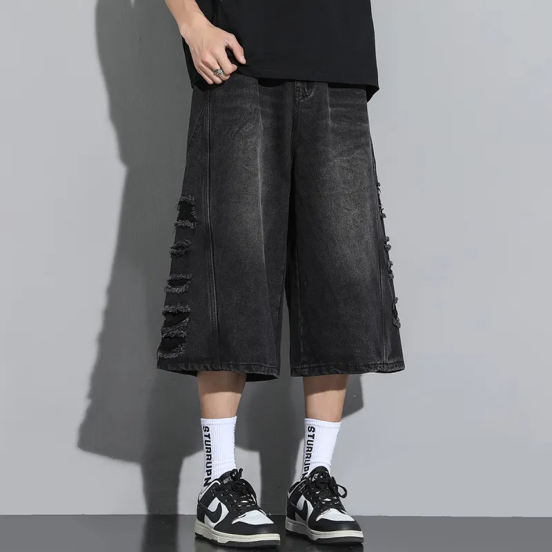 XINIYA TRAVEL Denim Shorts Unisex Black Gray-4