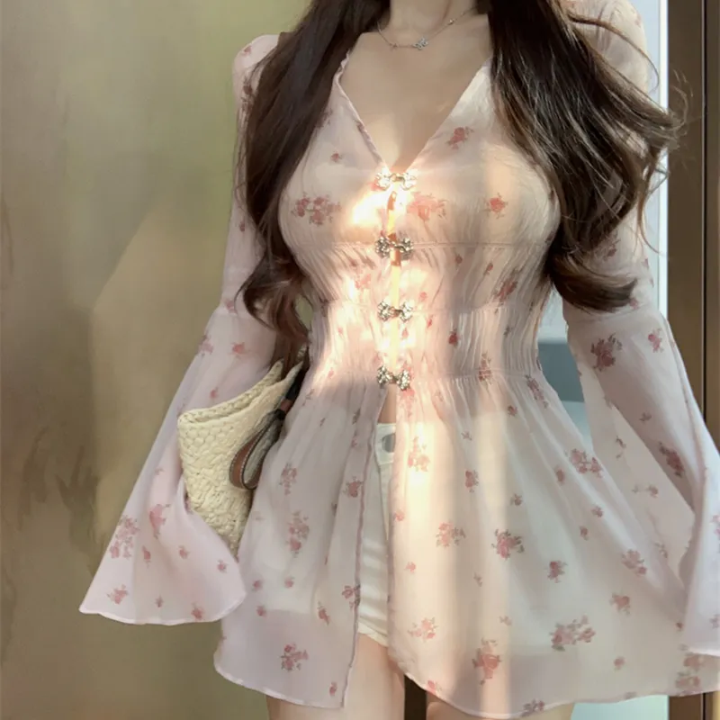 TIBINB Chiffon Shirt Women's Pink-6