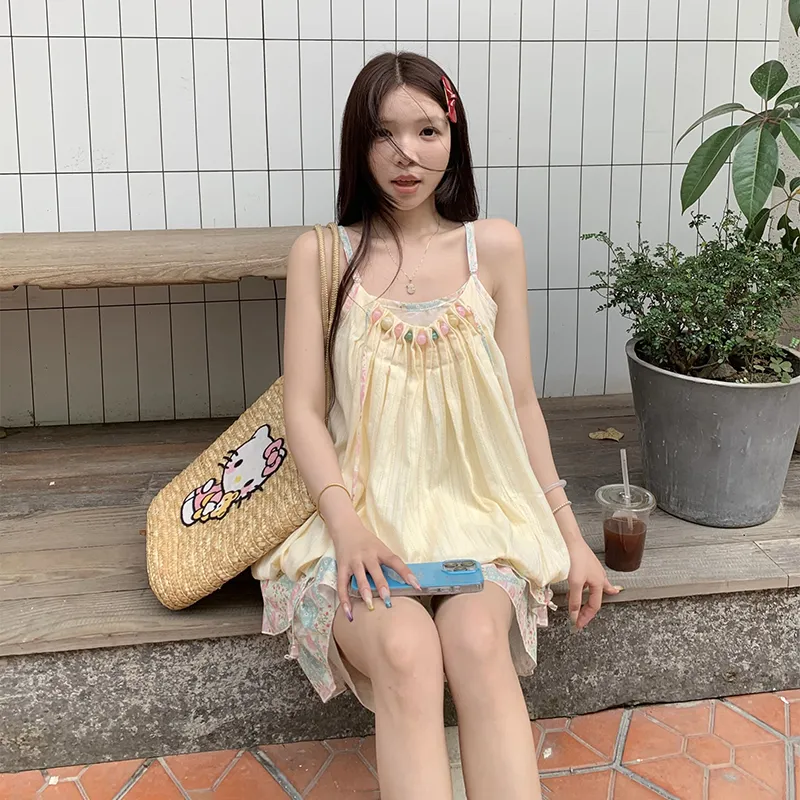 JUFU Slip Dresses Women's Yellow-9