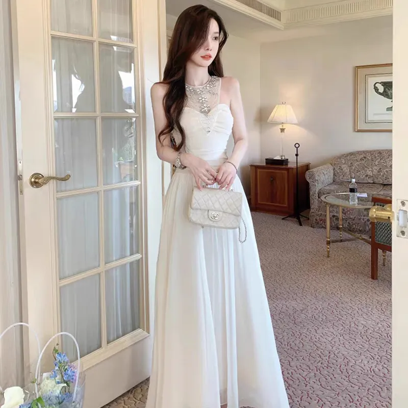 TIBINB Slip Dresses Women's White Dress-5