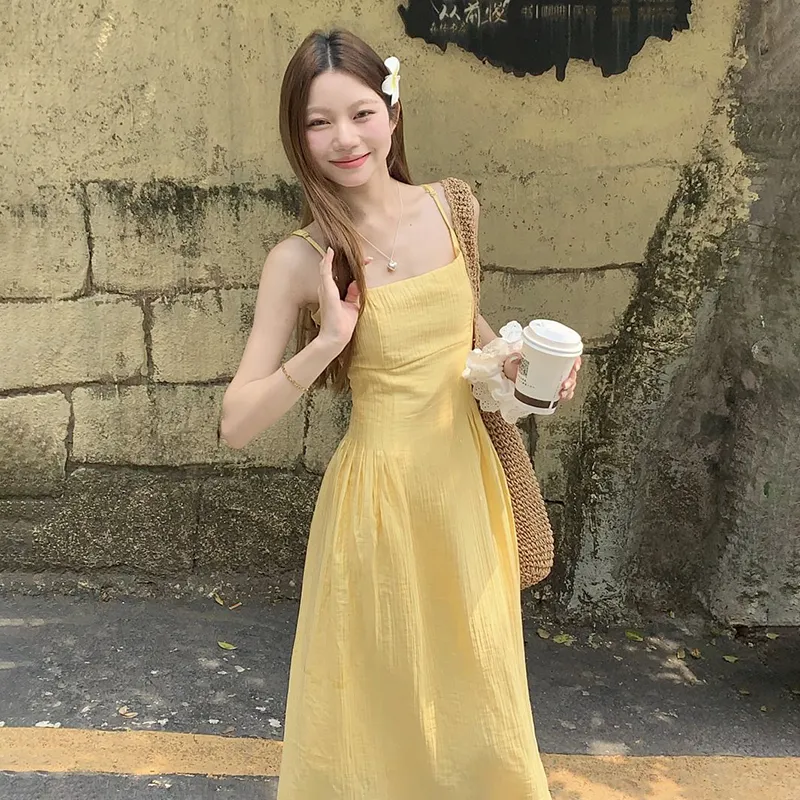 KUNZHUDAXIANG Slip Dress Women's Yellow-7