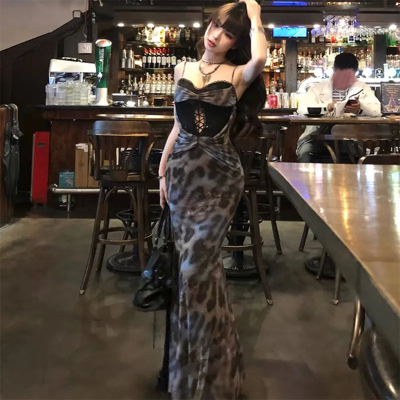 TIBINB Slip Dresses Women's Leopard Print Dress-5