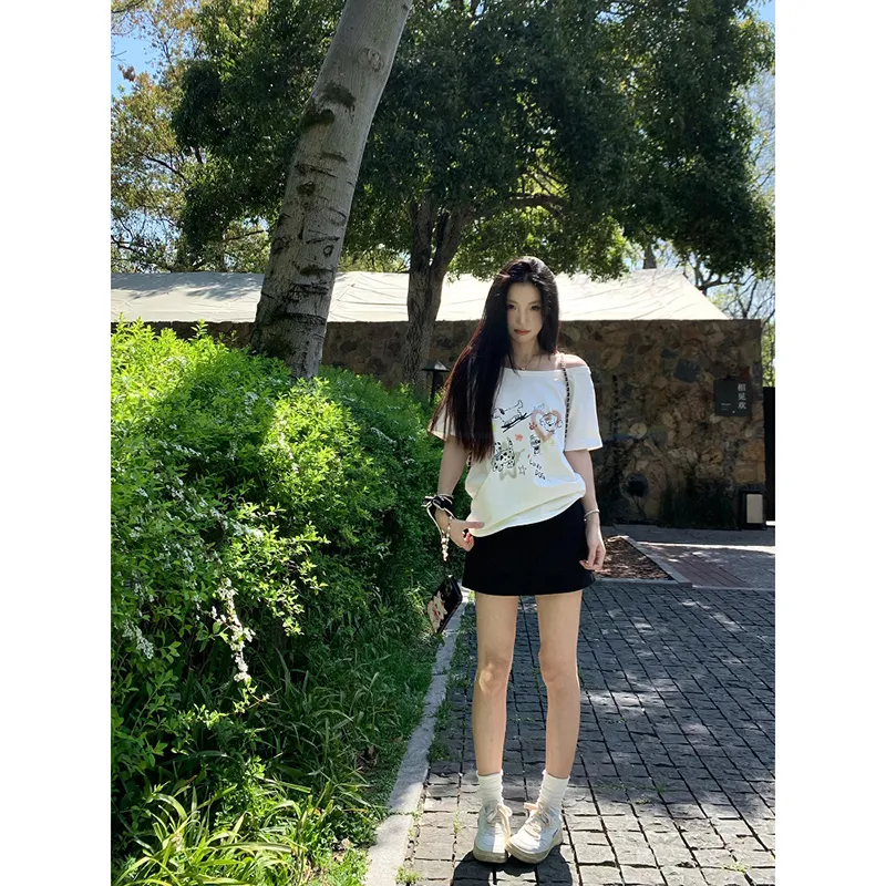 TIBINB Regular T Shirt Women's White-2