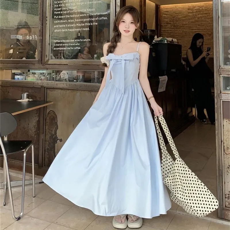 TIBINB Slip Dresses Women's Blue-6
