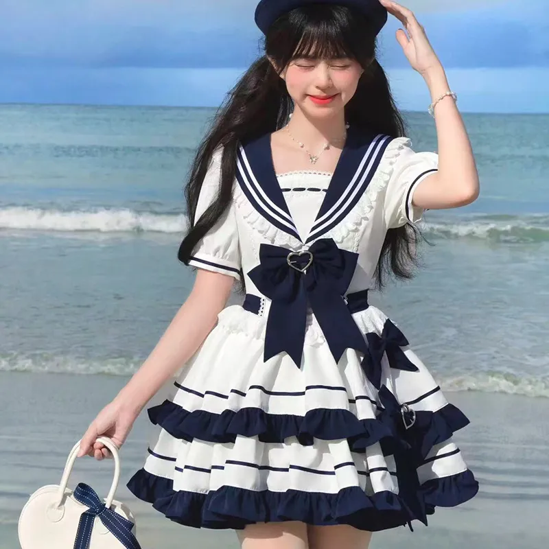 TIBINB Lolita Dresses Women's Blue White-3