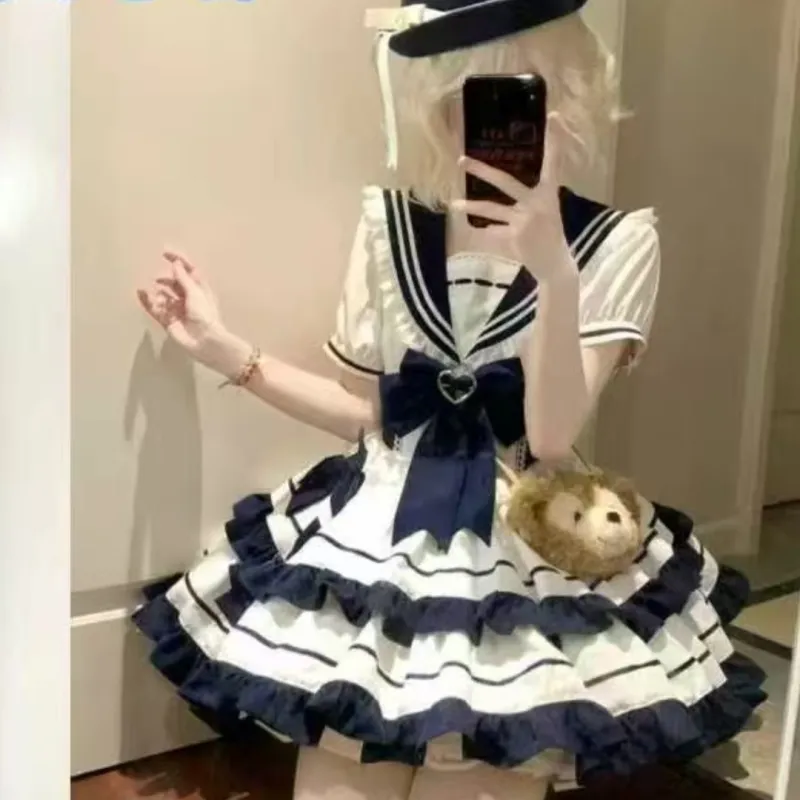 TIBINB Lolita Dresses Women's Blue White-2
