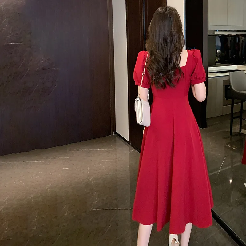TIBINB Short Sleeved Dress Women's Brick Red-2
