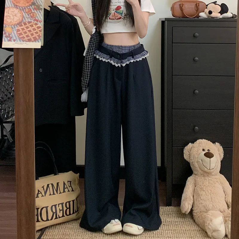 TIBINB Casual Pants Women's Navy Blue-3