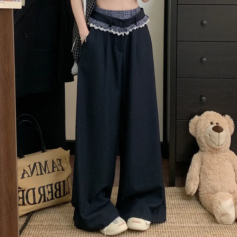 TIBINB Casual Pants Women's Navy Blue-2