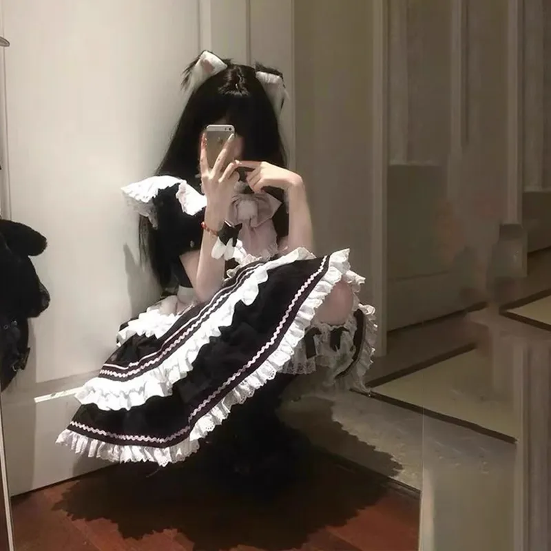 TIBINB Lolita Dresses Women's Black/White-4