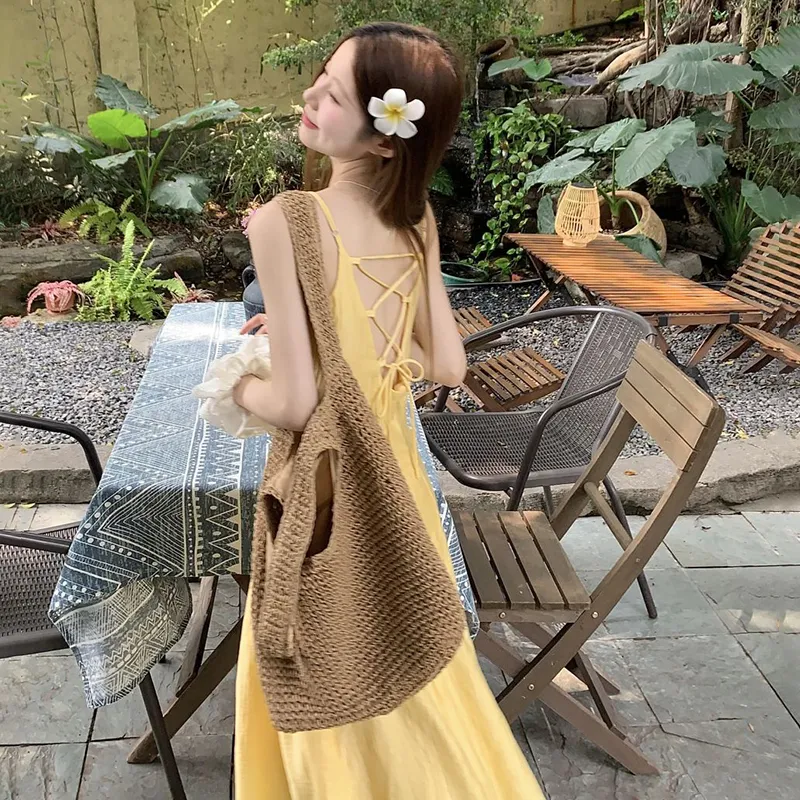 KUNZHUDAXIANG Slip Dress Women's Yellow-4