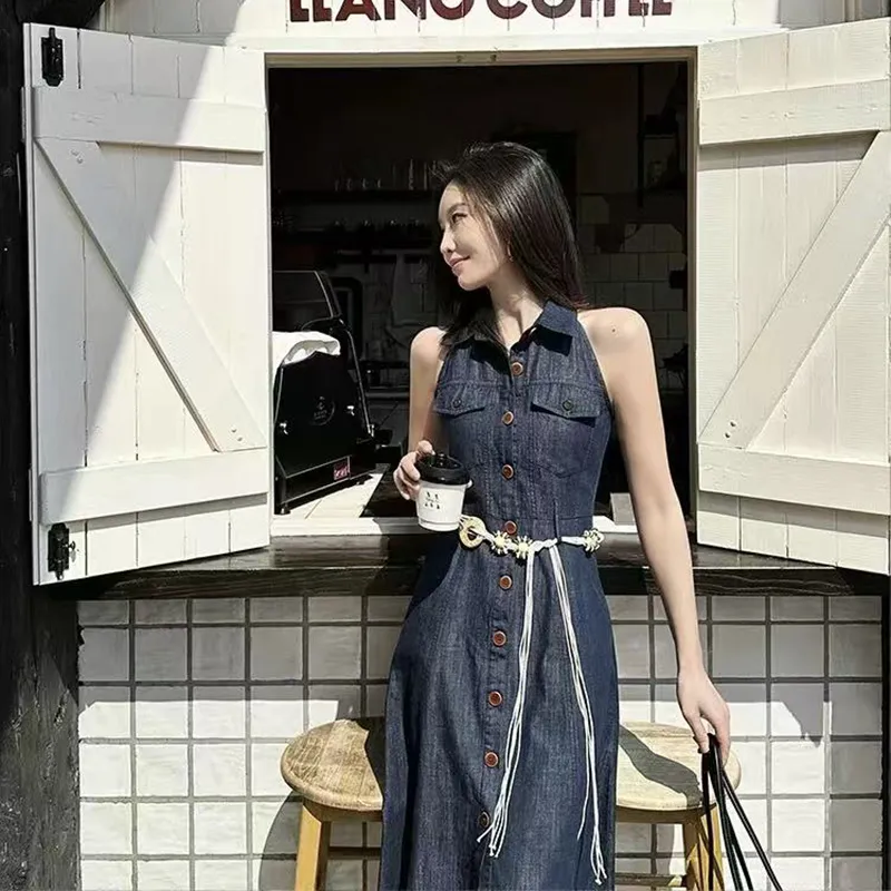 TIBINB Sleeveless Dress Women's Image Color With Belt-5