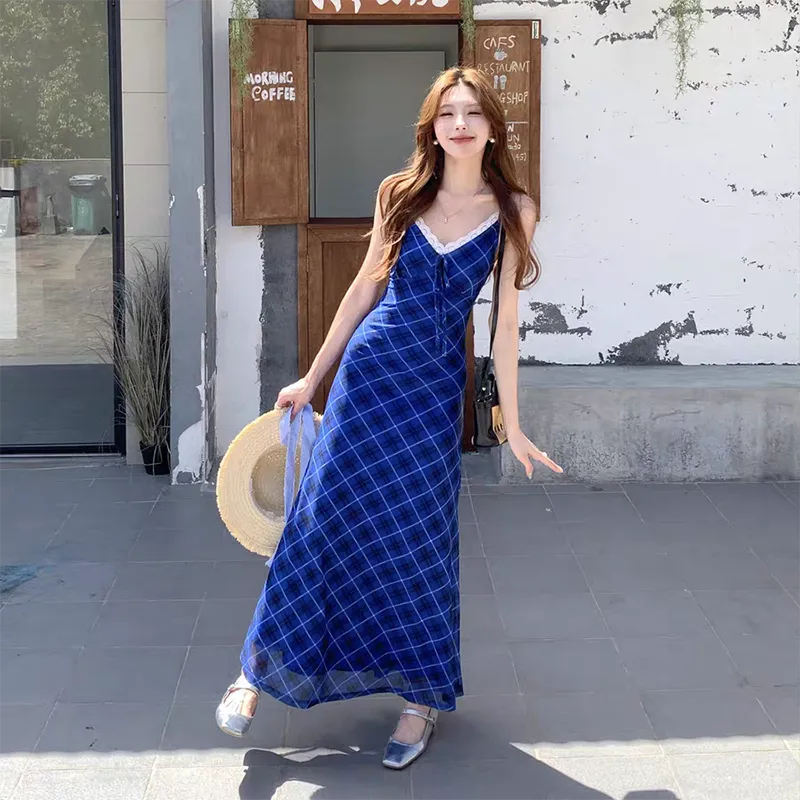 TIBINB Slip Dresses Women's Blue Camisole Dress-3