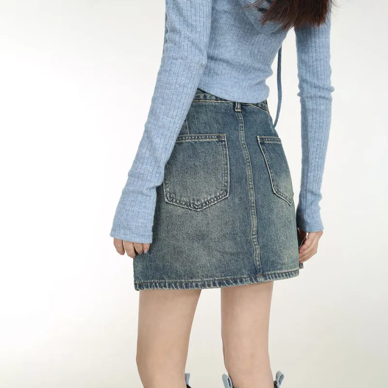 TIBINB Denim Short Skirts Women's Vintage Blue-5