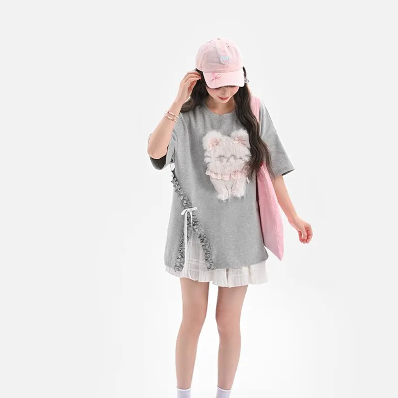 TIBINB Regular T Shirt Women's Gray-4