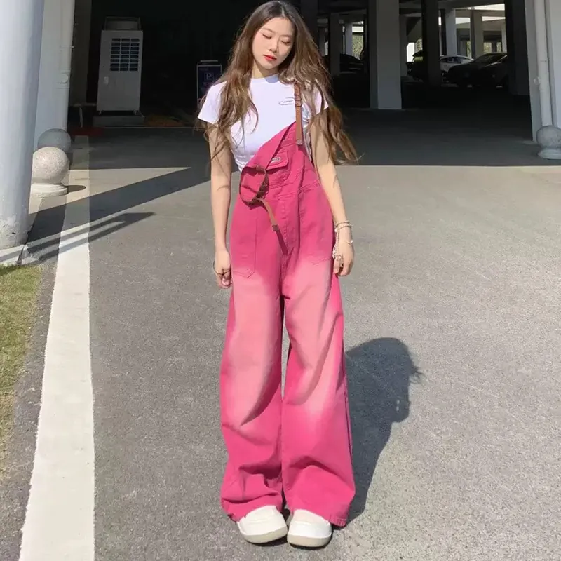 TIBINB Overalls Women's Raspberry Pink Overalls-5