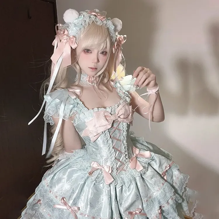 TIBINB Lolita Dresses Women's Green-4