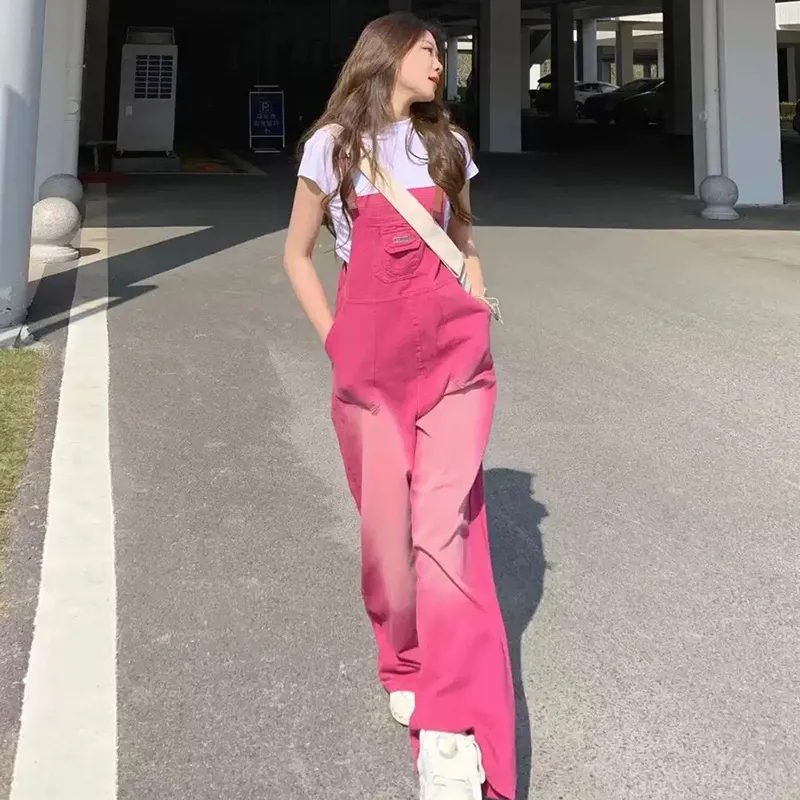 TIBINB Overalls Women's Raspberry Pink Overalls-4